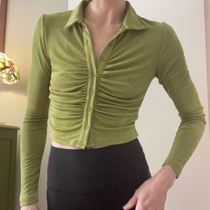 Y2K inspired green bunchy button up